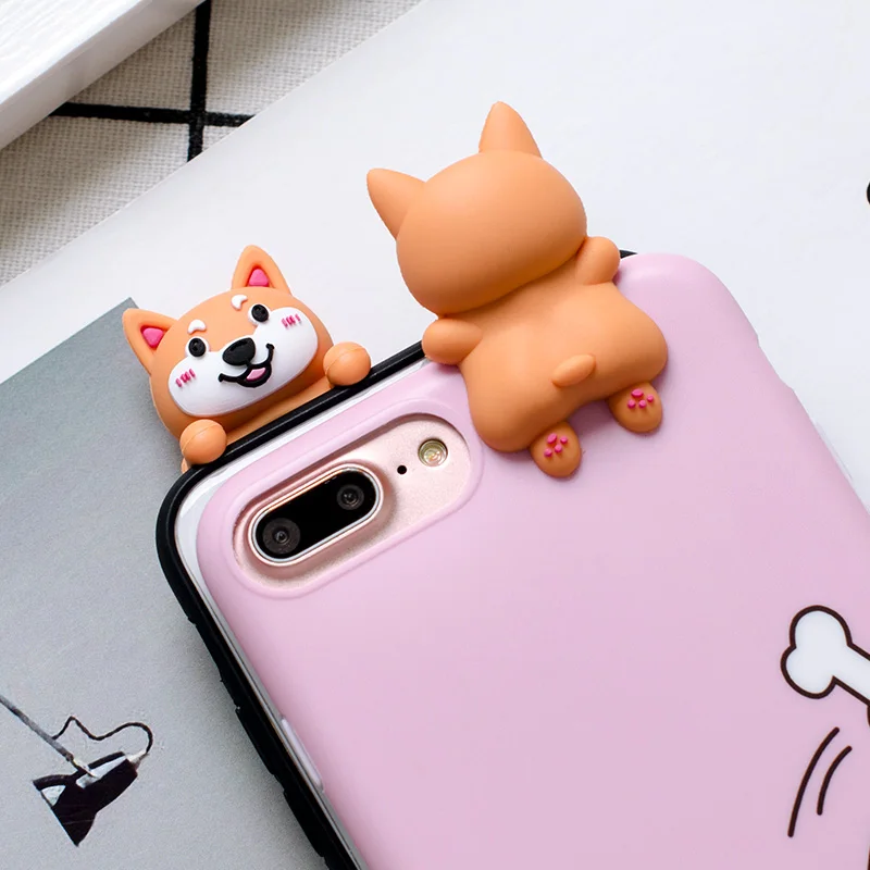 3D Розовый Черный корги милые собаки мягкие чехлы для телефонов iPhone X 6 6s 6plus 7 7Plus