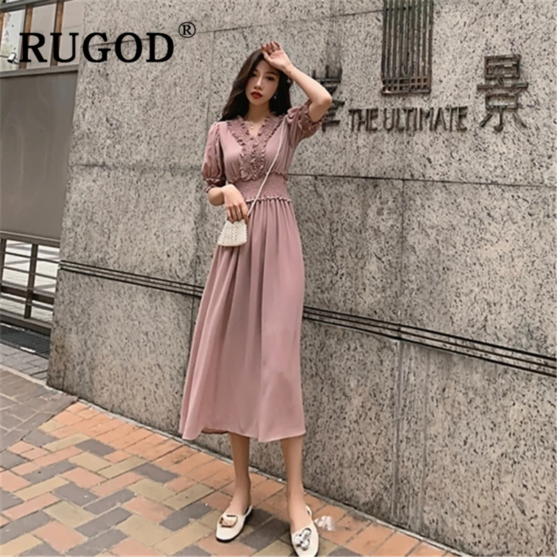 RUGOD элегантное шифоновое летнее платье для женщин модное длинное с рукавами
