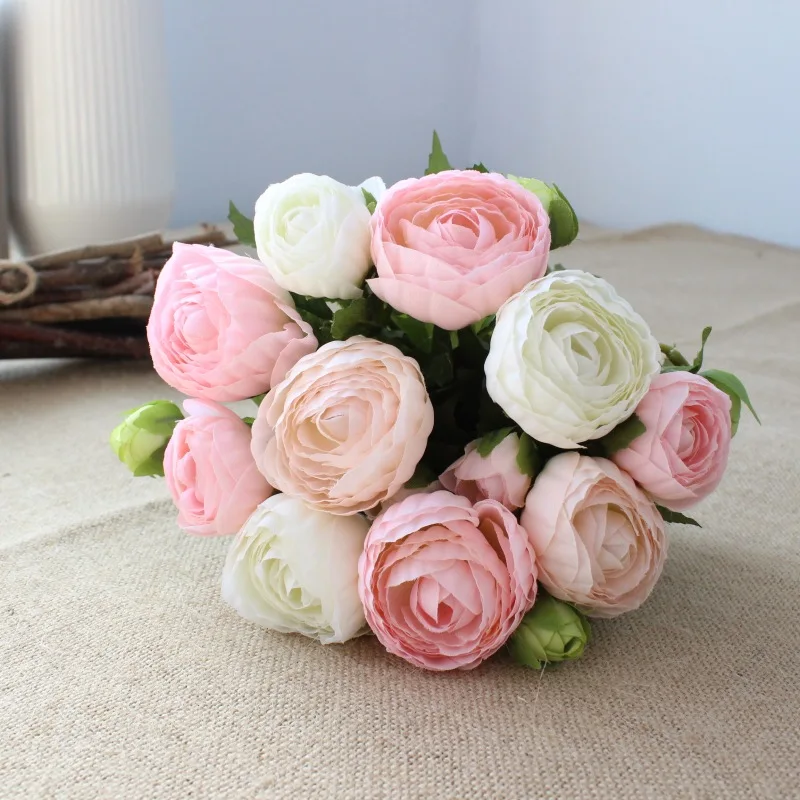 1 шт. яркий 10 голов букет роз ranunculus свадебный цветок невесты шелковые искусственные цветы вечерние подарок для дома