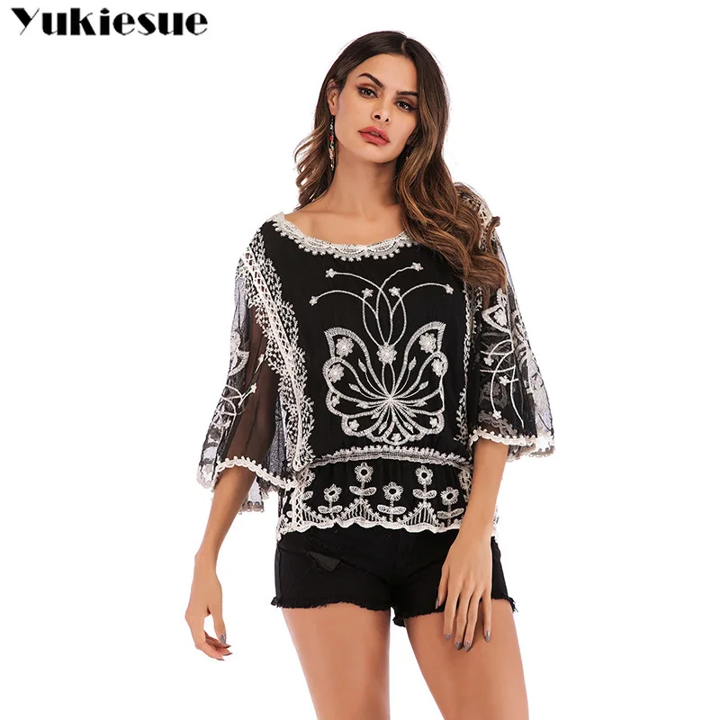 Блузка женская с вышивкой коротким рукавом 2019|Блузки| |