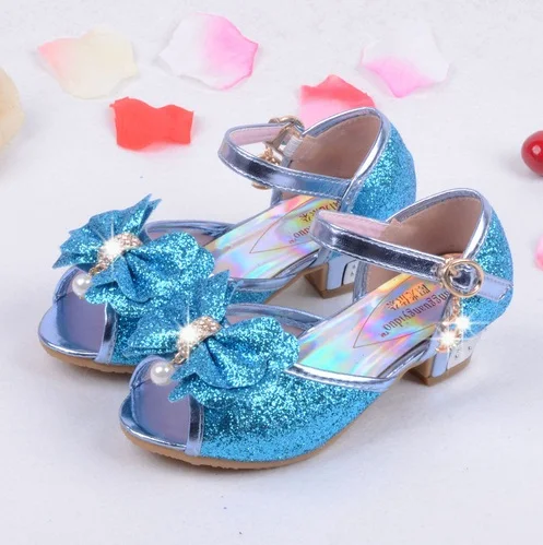 Со сверкающими блёстками детские платья детская обувь для девочек Туфли лодочки