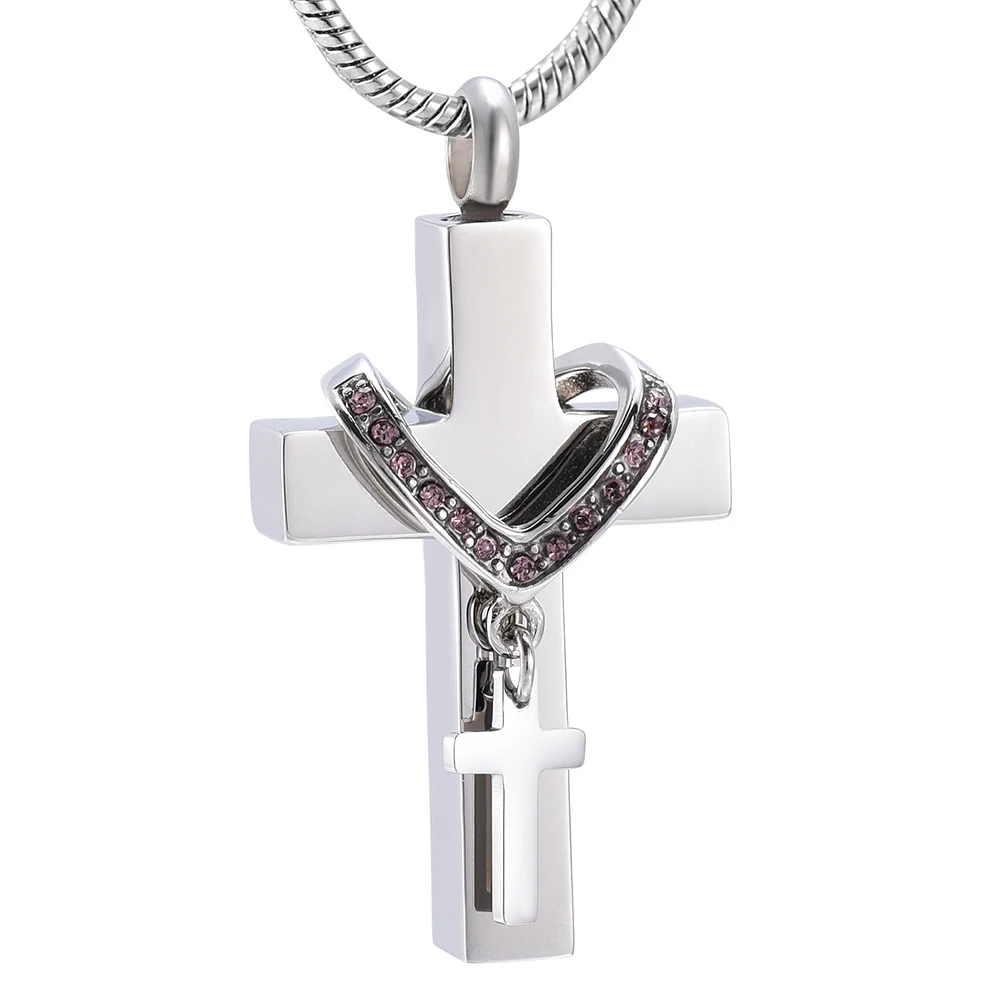 

Hold Crystal Collar Cross Stainless Steel Silver Cremation Jewelry Memorial Urn Necklace Ashes Keepsakes Pendant For Women