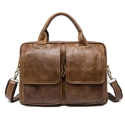 

New Men's Briefcase bag men cow Genuine Leather bags male man 14 inch business Laptop bag for male briefcases leather bags