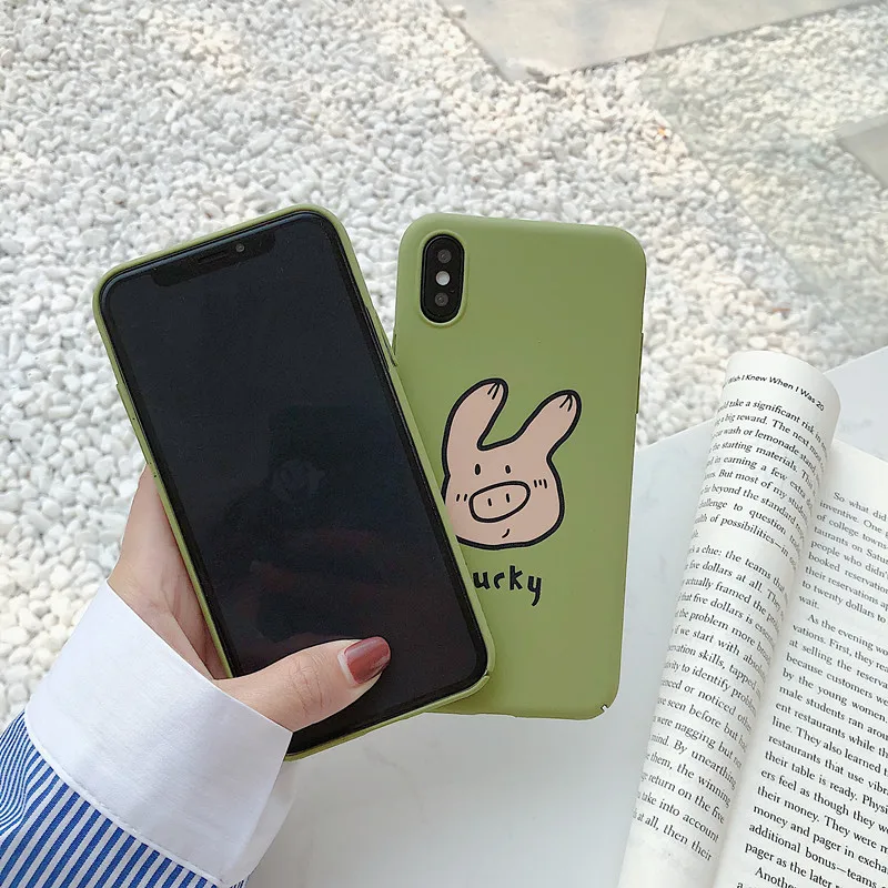 cartoon Lucky Pig Animal Case For iPhone 7 8 Plus Shockproof Hard Matte X XS Max XR 6s PC Phone Cover Funda |