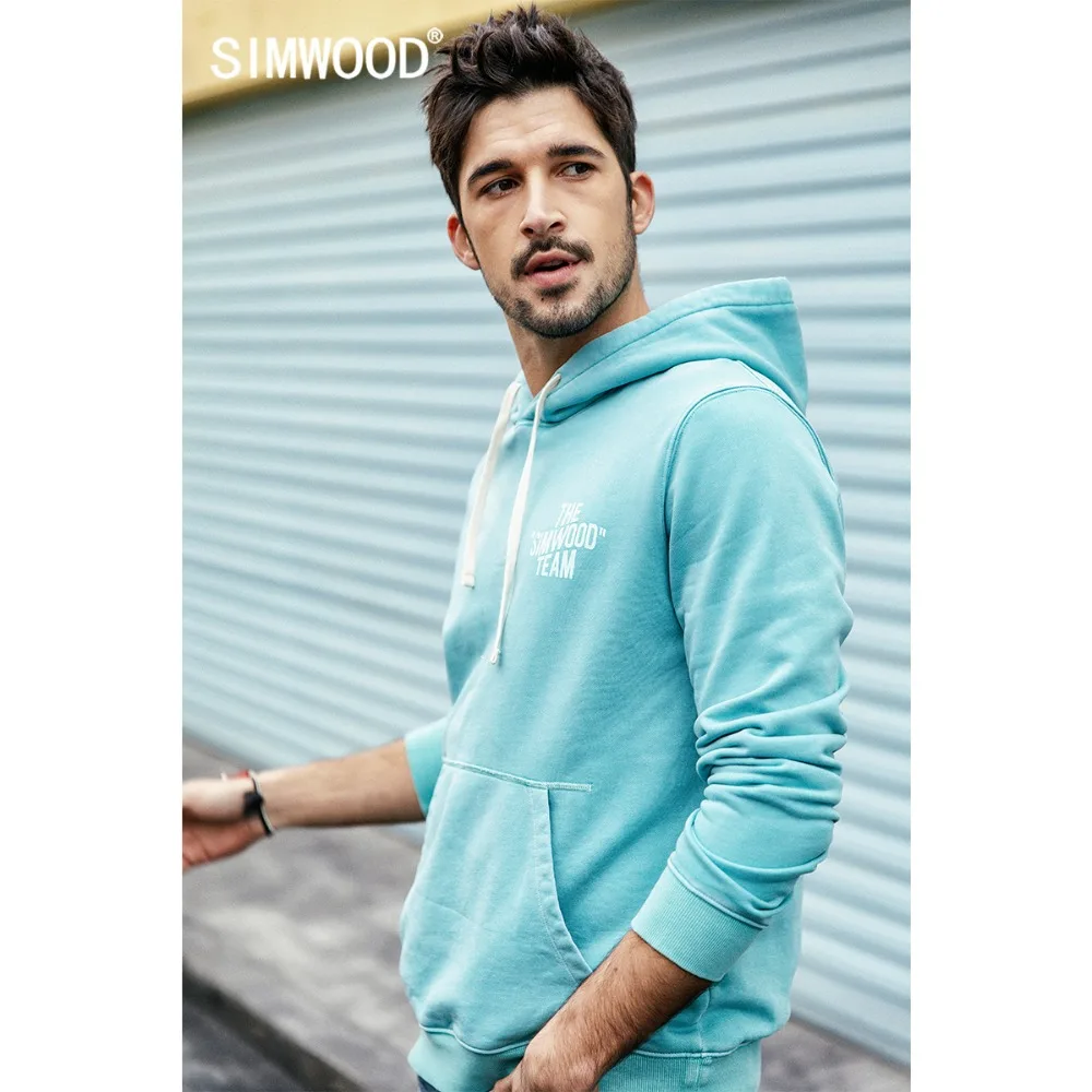 Мужское повседневное худи SIMWOOD, свитшот с капюшоном и надписью из хлопка, новая модель 190139 большого размера на осень