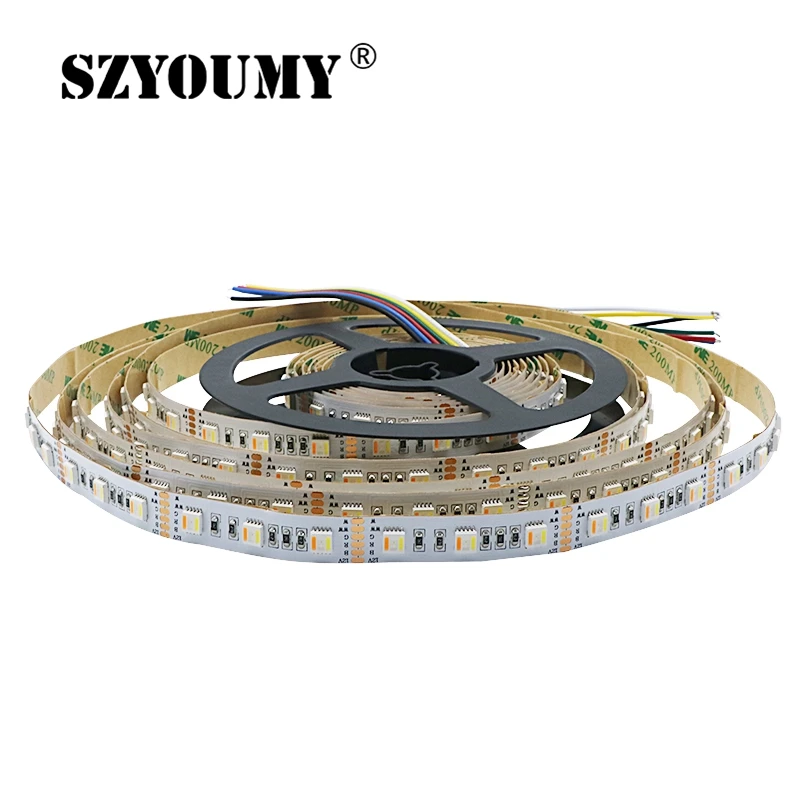 SZYOUMY New Arrivals RGB+CCT LED Strip 5050 60led/meter 12Volt 5 in 1 chips LED CW+RGB+WW flexible strip White PCB