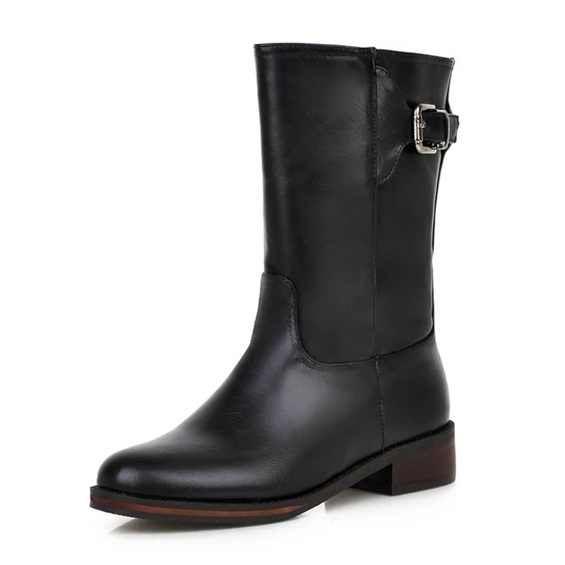 ENMAYER New fashion women round toe Mid-Calf boots lady square heel Slip-on marten Big size 34-43 ZYL 229 | Обувь