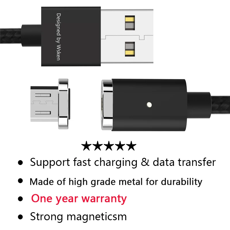 WSKEN Mini 2 Магнитный зарядный Micro USB кабель usb type C Магнитный кабель для iPhone QC 2,0 быстрое зарядное устройство USB C кабель провод USB-C