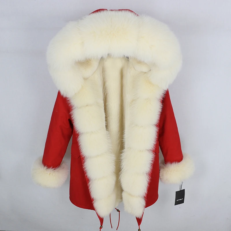 Brand Real Fur Coat Fashion Winter Jacket Women Natural Real Fox Fur Collar Loose Long Parkas Big Fur Outerwear Detachable