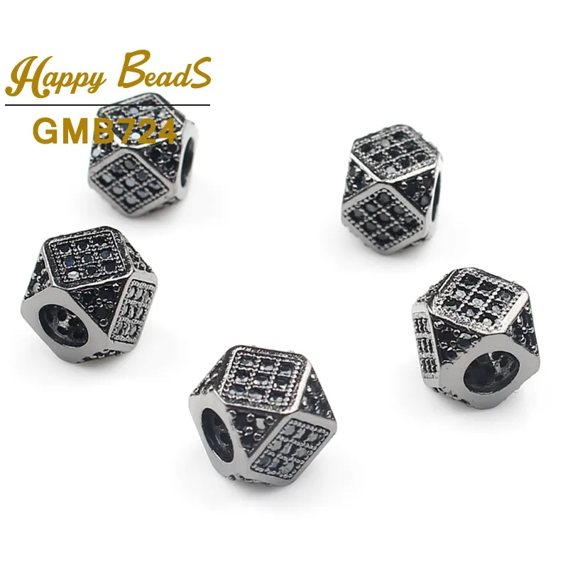 3pcs 3 шт./лот модные многоугольник CZ Бусины Металлические Латунные Микро Проложить Кристалл Циркон Бусины-разделители для ювелирных украшений Hand-Made подвески для создания браслета 7x7 мм - Цвет: 3pcs