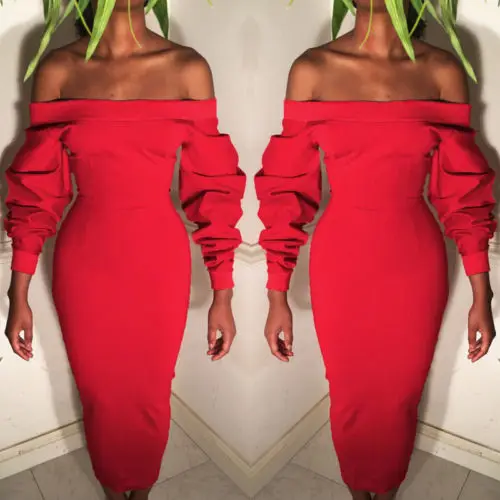 Женское платье с открытыми плечами длинным рукавом и вырезом лодочкой|sleeve dress|pencil