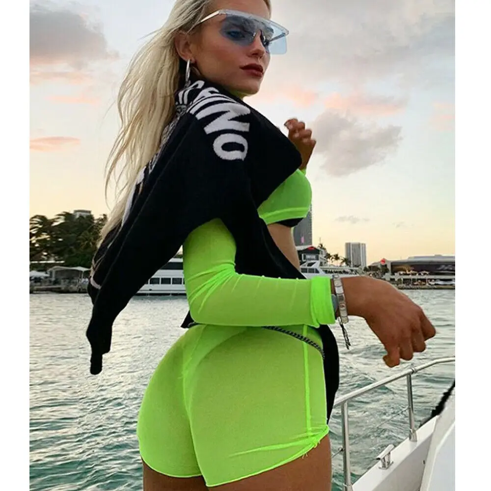 Женский флуоресцентный сетчатый купальник пляжная одежда прозрачный