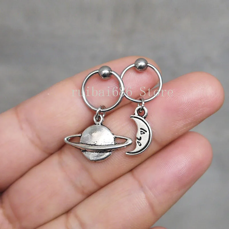 Новые серьги из 2 предметов Надеваемые На ушной хрящ луну и Сатурн|helix piercing|earrings