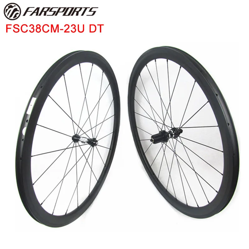 

Hot selling racing carbon wheelsets 38mm 23mm clincher aero U shape rims 4 degree brake DT 350 road hub Farsports