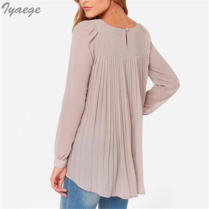 Для женщин пуловер морщинка Шифоновая блузка рубашка Длинные рукава оборками