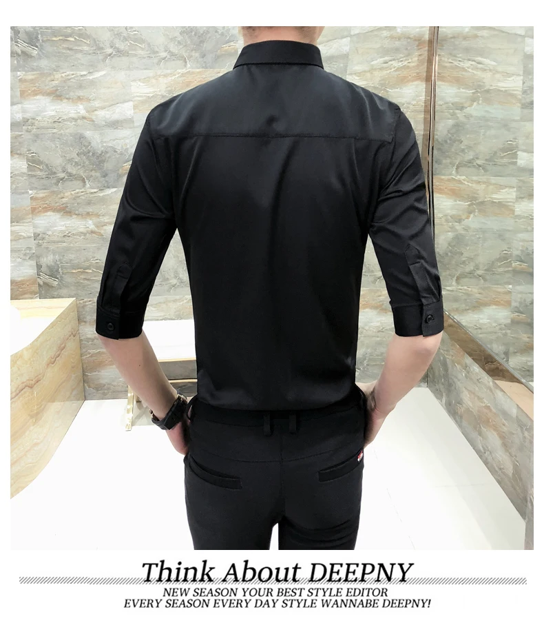 Рубашка мужская с кружевной отделкой роскошная строчка рукавом 3/4 в Корейском