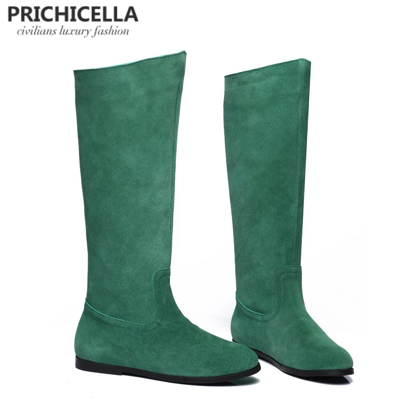 PRICHICELLA/замшевые сапоги до колена из натуральной кожи; женские зимние теплые высокие сапоги; сапоги оранжевого и зеленого цвета