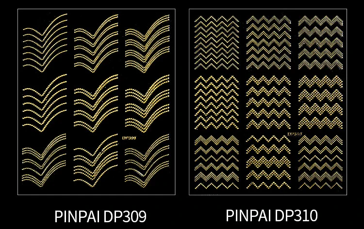 PinPai золотые металлические 3D наклейки для ногтей s полоски волнистая линия DIY наклейки для дизайна ногтей маникюр клейкая наклейка водная горка наклейки на Кончики ногтей