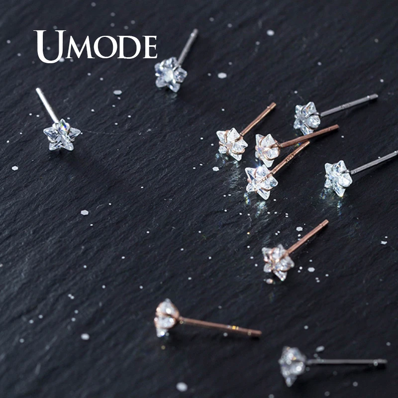 UMODE, настоящее 925 пробы, серебряные, прозрачные, циркониевые, звезда, серьги-гвоздики для женщин, s925, серьги-гвоздики в виде цветка, циркон, хорошее ювелирное изделие, ULE0575