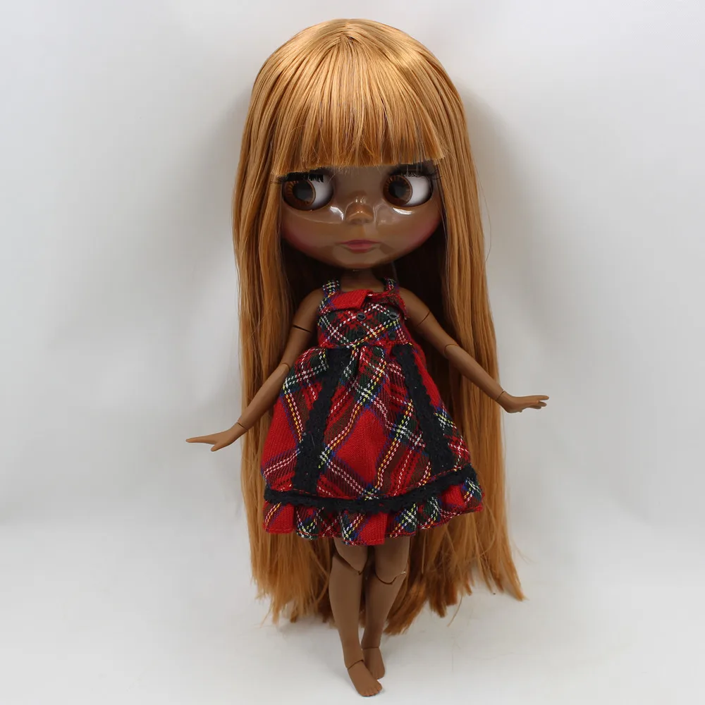 Кукла Blyth 30 см для суставов супер темная кожа телесные коричневые прямые волосы с