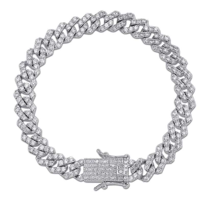 Silver TOPGRILLZ хип-хоп Iced Out Bling CZ мужской браслет, Модный 7 8 9 дюймов, длинные кубинские браслеты-цепочки в стиле Майями, мужские ювелирные изделия в стиле хип-хоп, подарки - Окраска металла: Silver