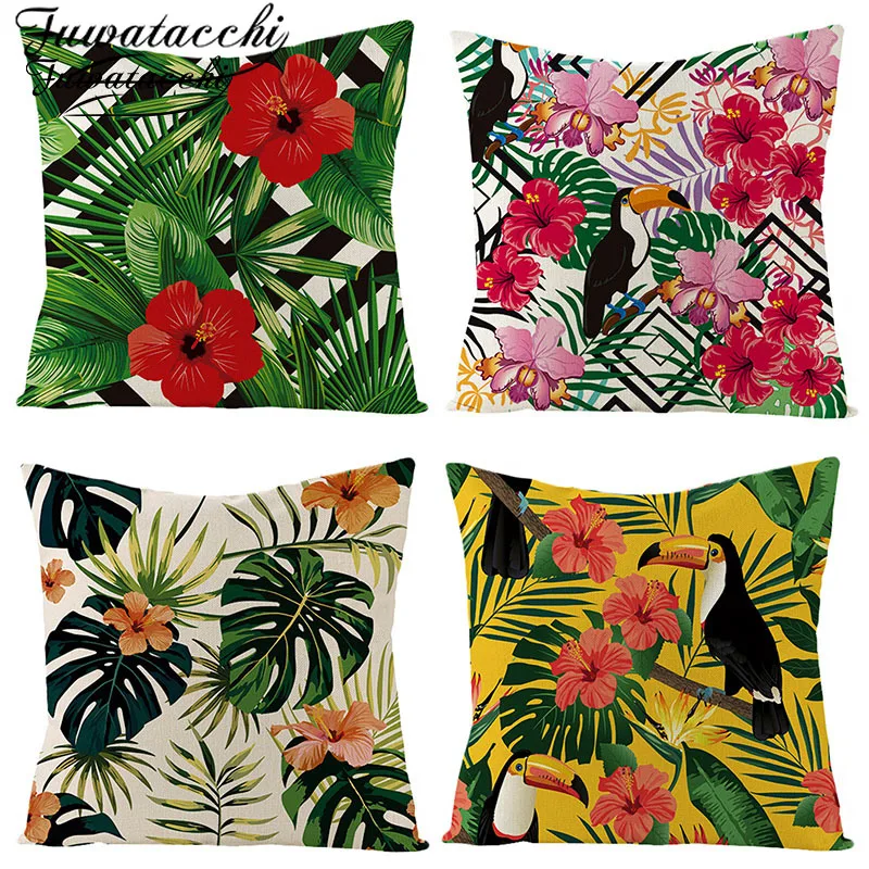 Наволочка Fuwatacchi из натурального растения чистого льна красочные цветы Пальмовые
