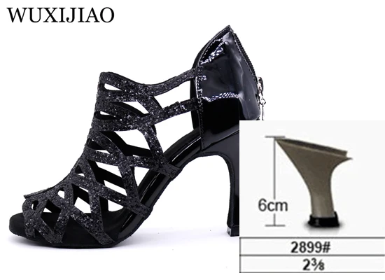 Black heel 6cm WUXIJIAO/Обувь для латинских танцев; женские туфли для вальса, сальсы, бальных танцев; zapatos de baile latino mujer; Цвет черный, красный; женская обувь - Цвет: Black heel 6cm