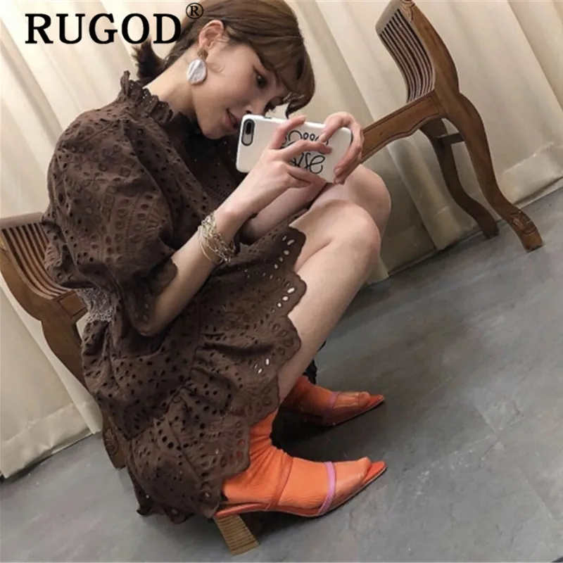 Женское кружевное платье RUGOD элегантное прямое с рукавами фонариками и оборками