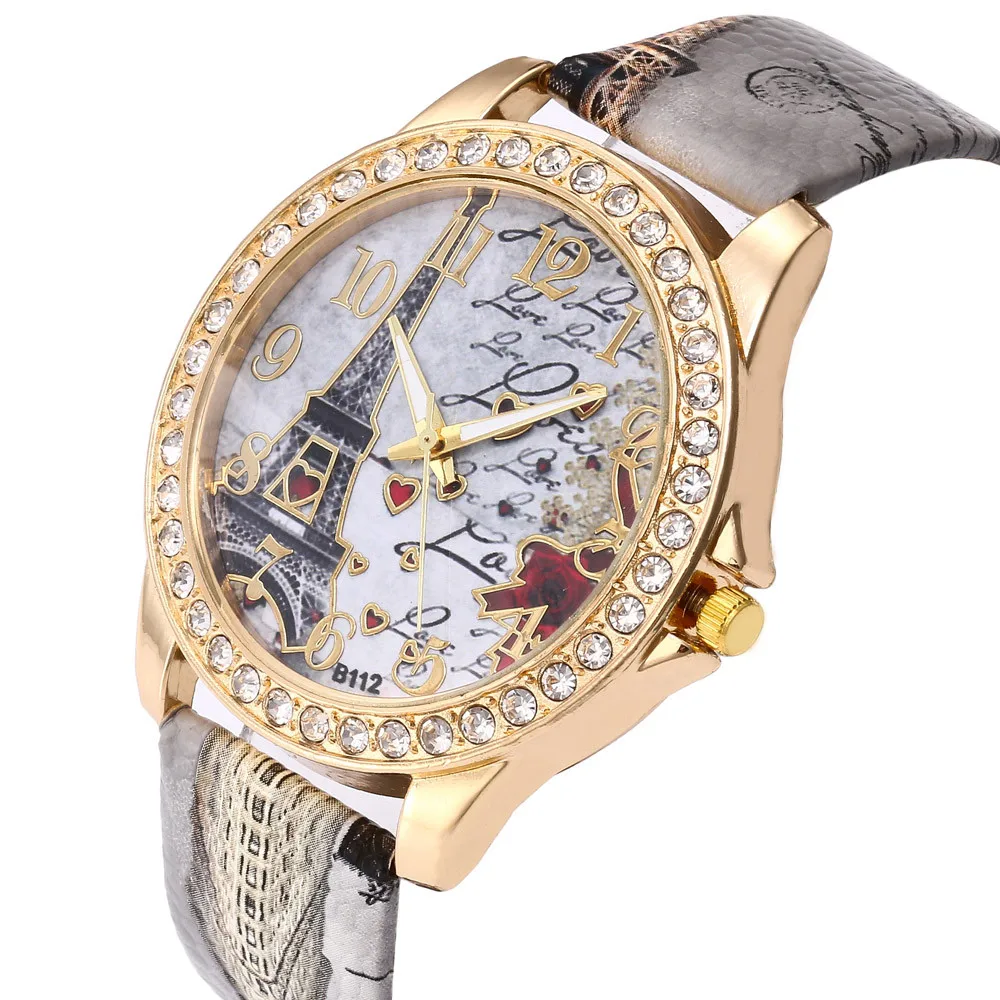 Aimecor Fashion Bohemian Wind Vintage Paris Eiffel Women watch women Crystal Leather Quartz Wristwatch ladies 68 | Наручные часы