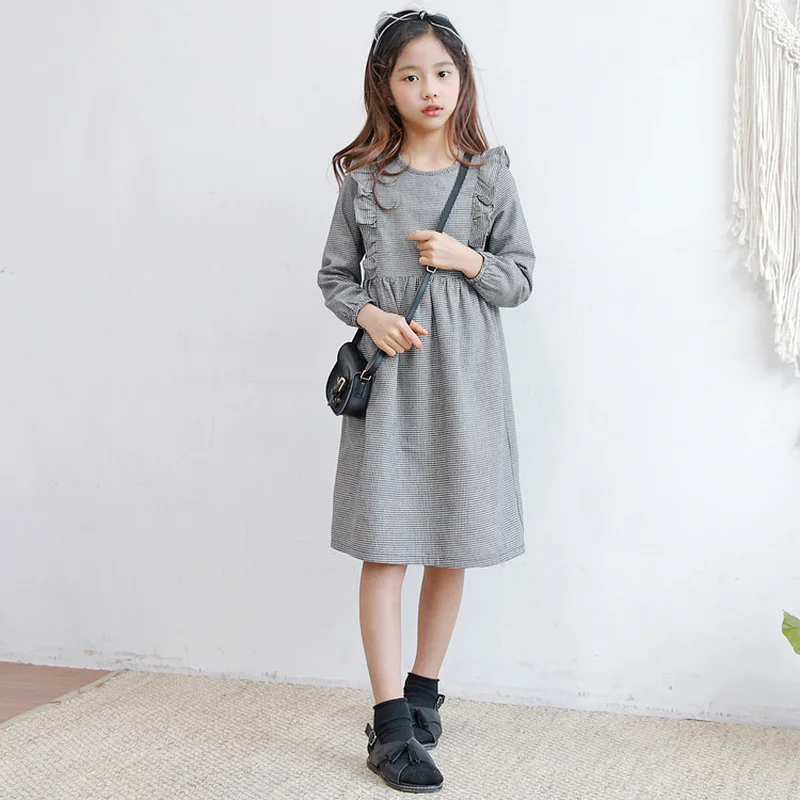 New 2019 Brand Baby Dress Toddler Girls Clothes Children Plaid Girl Ruched for Teenager Long Sleeve 3-12y | Детская одежда и обувь