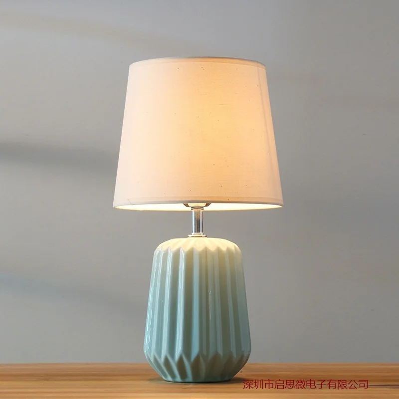 

Vintage Ceramic Lamp Table Korean Table Lamps for Bedroom Lamp Living Room Light Home Decor Creative Pleated Lamp with Led Bulb