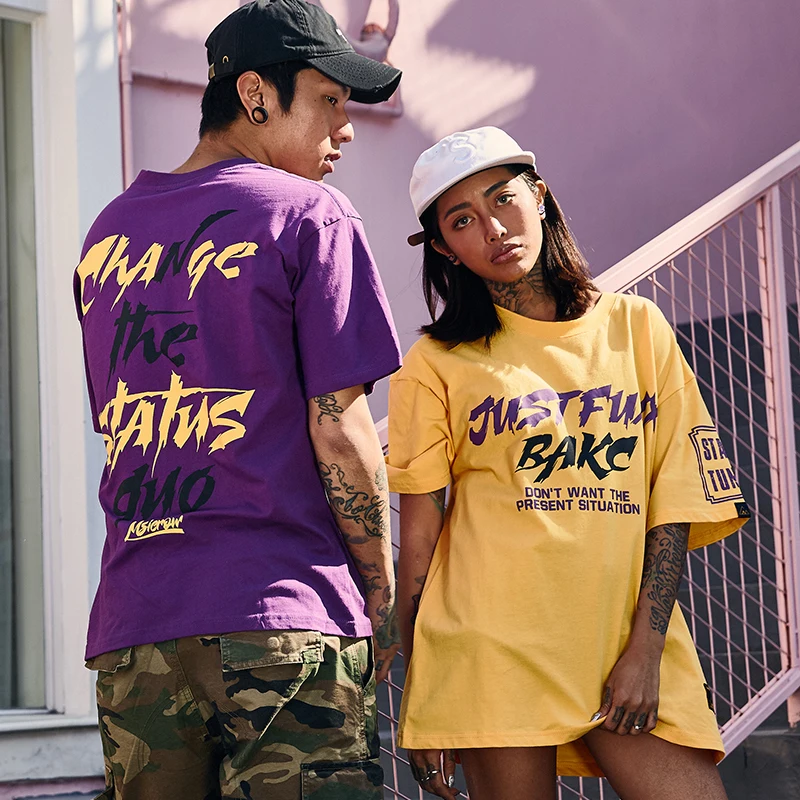 High street tide brand hip hop short-sleeved t-shirt men and women round neck loose T-shirt BF style half-sleeved T- shirt | Мужская