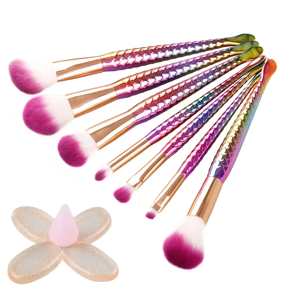 7 шт. Русалка форме красочные щетки силиконовые Puff макияж Большой рыбий хвост