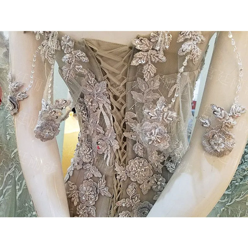 Женское вечернее платье без рукавов AOLANES серое винтажное из фатина с кружевной