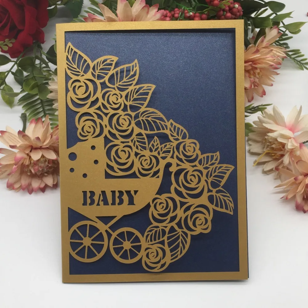 30 шт. Новая лазерная резка перламутровая бумага Blessing Card Baby Shower девочка мальчик 1 день рождения вечерние украшения карточка приглашения карта