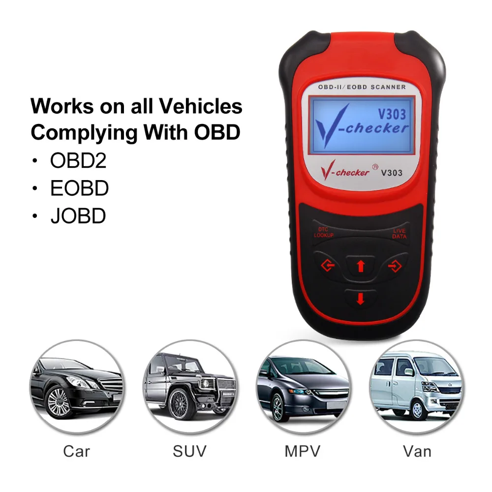 

V-checker V303 EOBD OBD2 сканер считыватель кодов ошибок двигателя автомобиля CAN диагностический инструмент