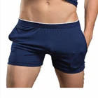 Синие хлопковые шорты для отдыха для мужчин, модная свободная одежда для сна, мужское нижнее белье для отдыха, мягкие гладкие шорты-боксеры, однотонная нижняя одежда для дома