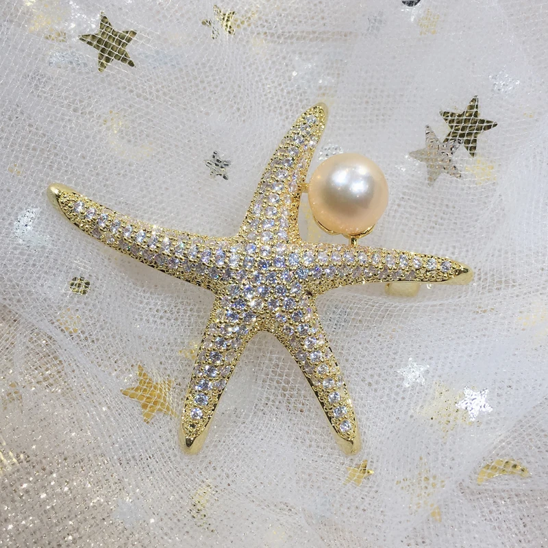 ZHBORUINI High Quality Natural Freshwater Pearl Brooch Fine Zircon Micro Insert Starfish Jewelry For Women Not Fade | Украшения и