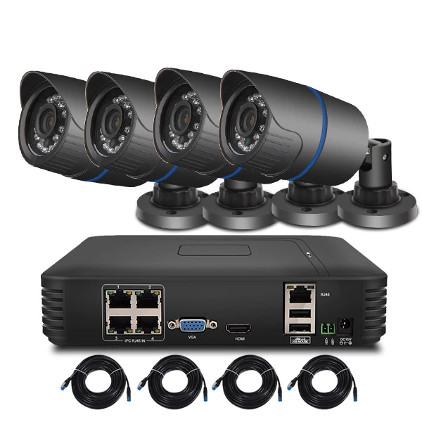 4 camera with cable MISECU 1080P POE NVR 4 шт. 2.0mp PoE IP Камера P2P HDMI/VGA 1080P 1 ТБ HDD Ночная ИК просмотр на мобильном наружного видеонаблюдения - Цвет: 4 camera with cable