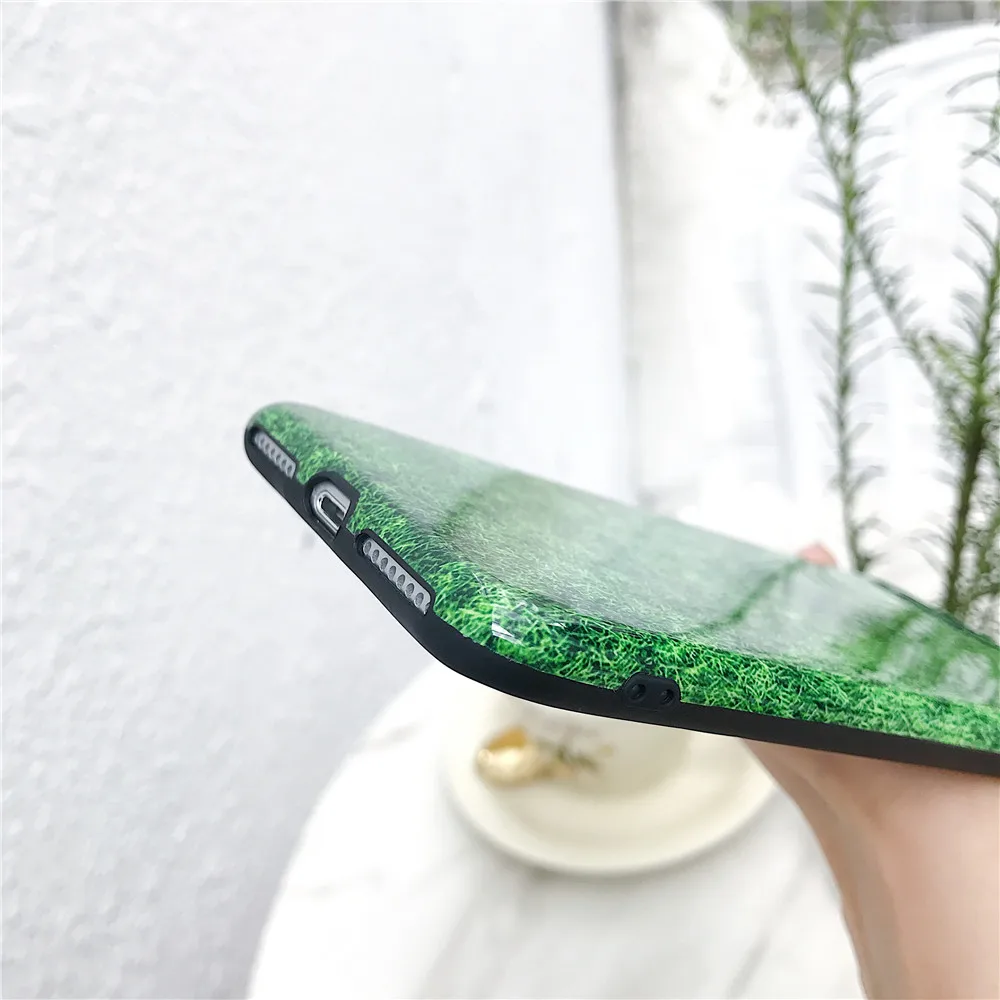 Зеленый с натуральной травой чехол для iphone 8 7 плюс 6 P 6s Высокое качество Глянцевая