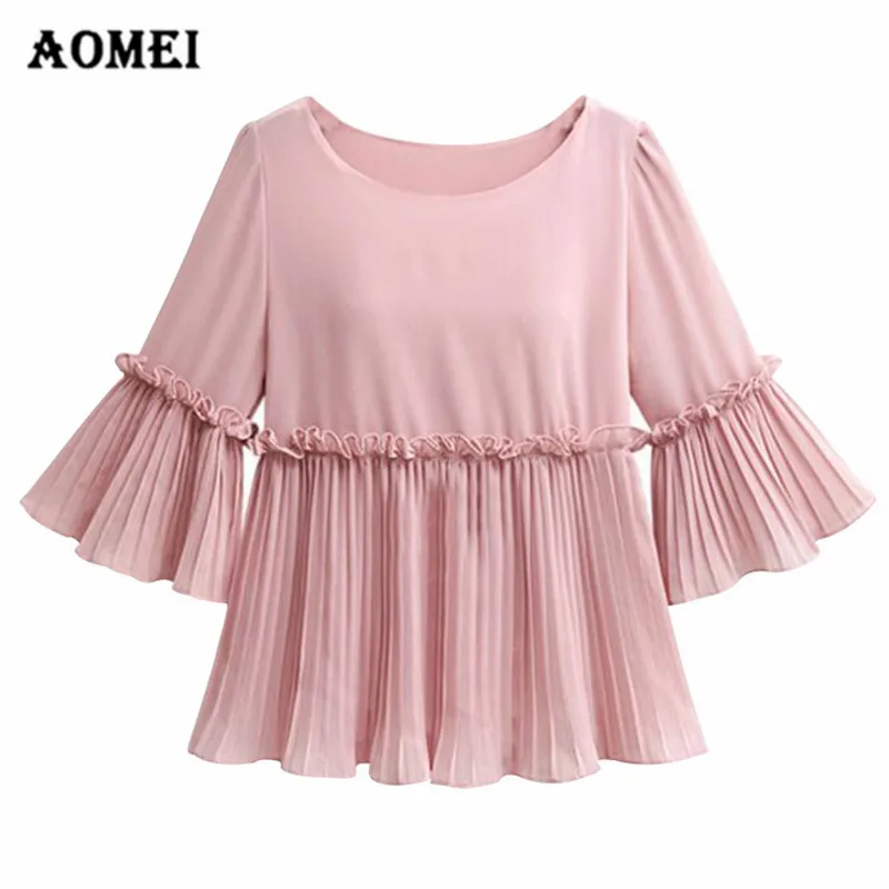 Блузка женская розовая с рукавом колокольчиком большого размера 4XL|blouse fashion|fashion