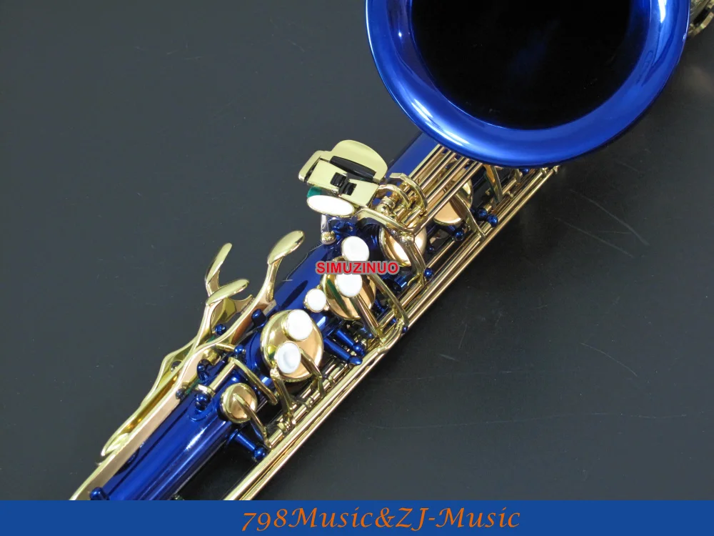 Профессиональный новый синий и золотой лакированный тенор саксофон с чехлом для
