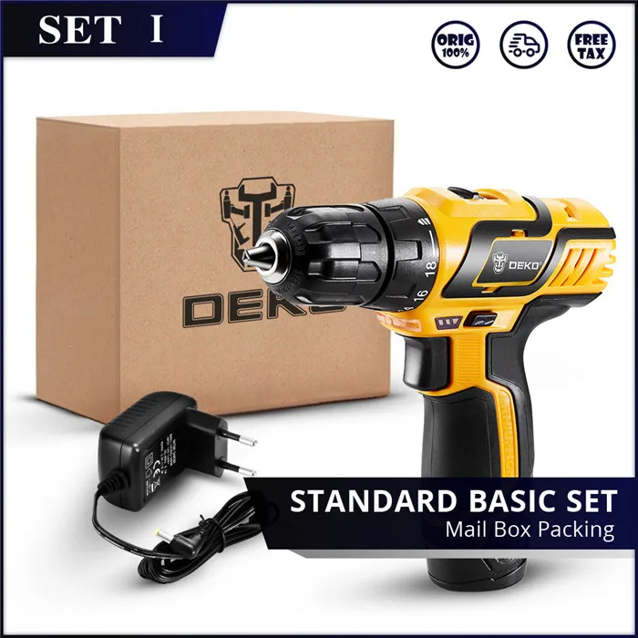 SET1 Заводской магазин DEKO GCD10.8DU3 10,8 вольт Электрическая отвертка аккумуляторная дрель мини беспроводной драйвер питания постоянного тока литий-ионный аккумулятор - Цвет: SET1