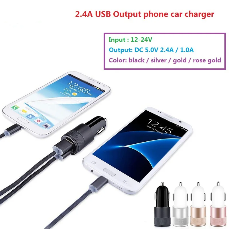 Автомобильное зарядное устройство 5 В 2 4 А/1 А с кабелем для iPhone/vivo X21/Samsung S7 S9/Huawei P20