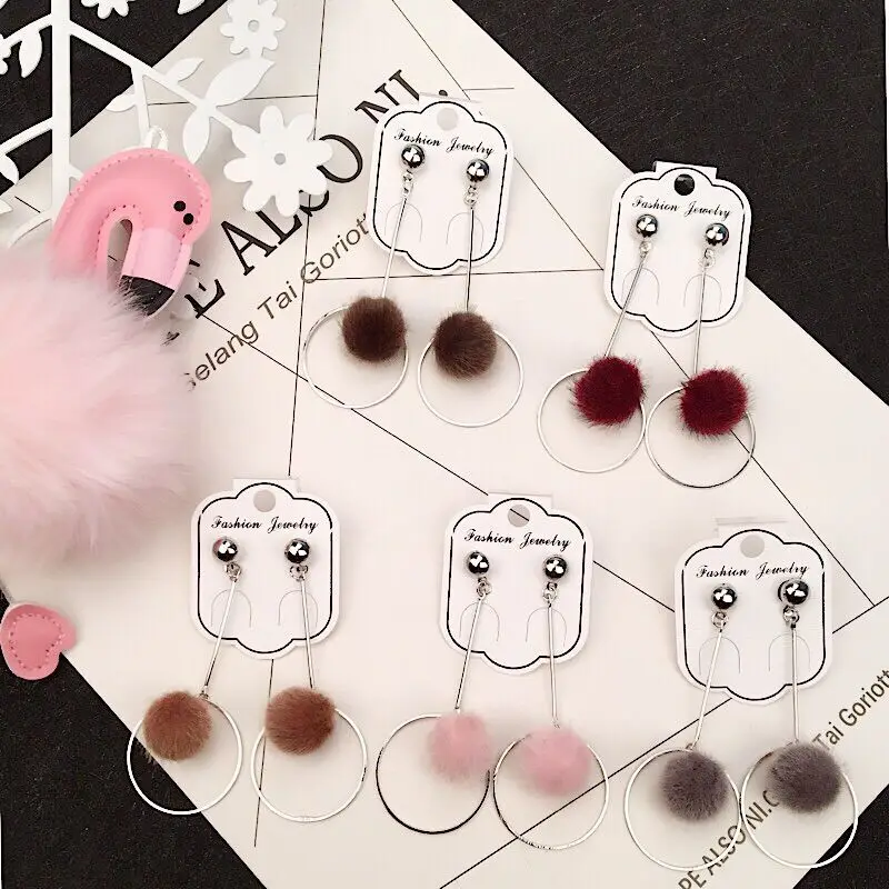 1Pair Fashion simple hair pompom ball earrings geometric tassel wild multi-color Christmas women jewelry | Украшения и аксессуары