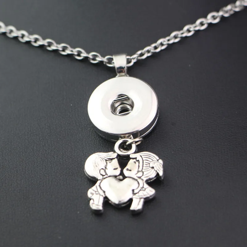 New Romantic Little Boys&ampGirls Kissing Love Heart Pendant Choker Statement Necklaces With 12mm Button Snap For Lovers Jewelry | Украшения