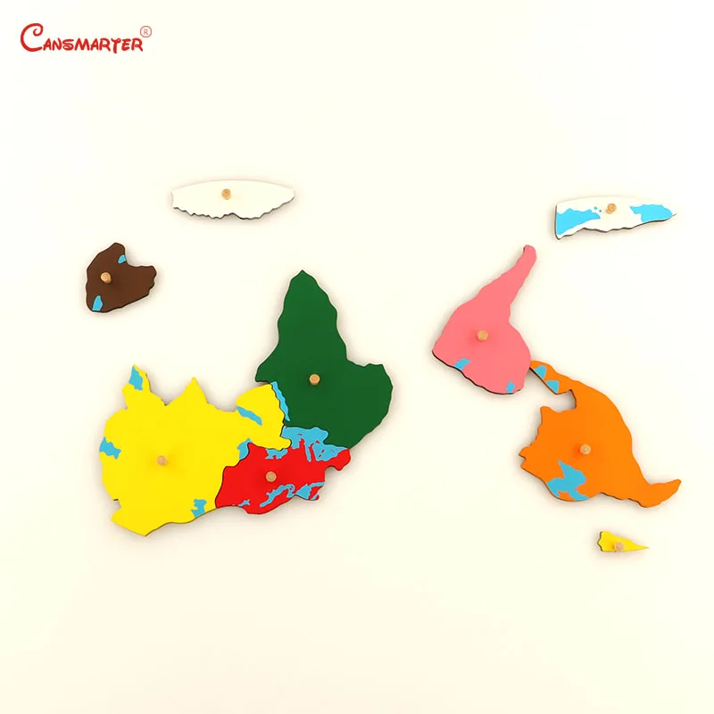Пазлы с цветными частями мира карты Монтессори ручкой игры география детская