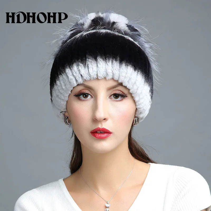 HDHOHR 2017 зимние женские теплые шапки из натурального меха кролика рекс