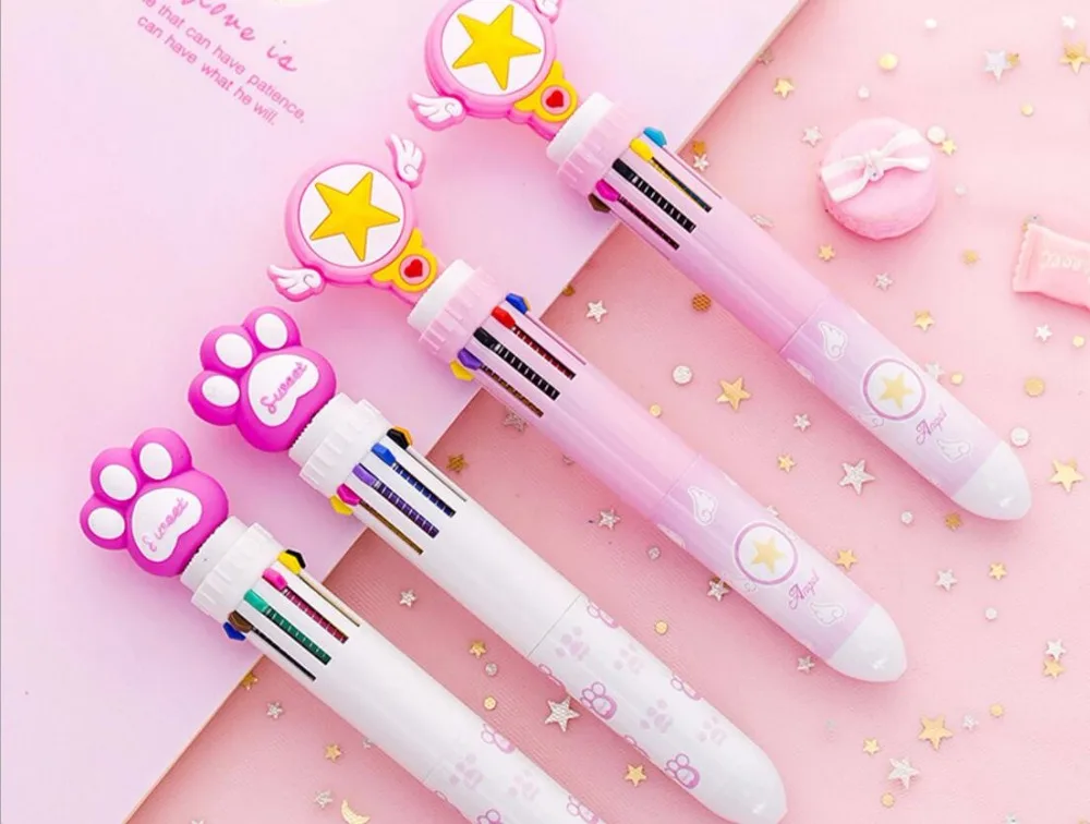 account pen bear claw design Multicolor press ballpoint 10 in 1 color cute school prize gift student 36pc | Канцтовары для офиса и
