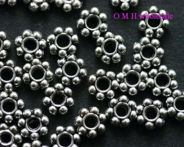 

OMH wholesale Free ship 100pcs tibetan silver daisy spacer beads Jewelry Findings metal beads 6X1.5mm ZL133